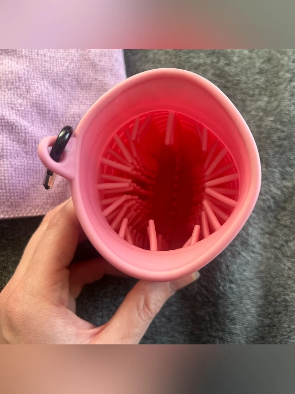 Pink Dog Paw Cleaner Cup w/ Silicone Bristles